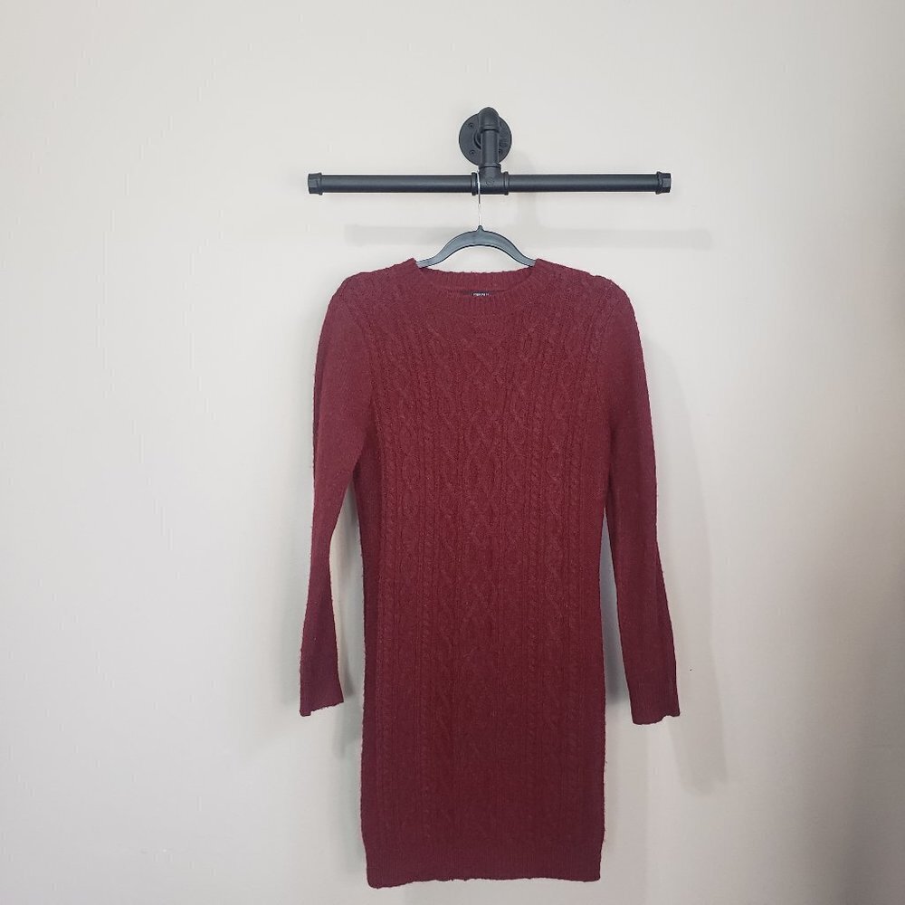 Forever 21 Burgundy Cable Knit Stretchy Sweater Dress Size Medium